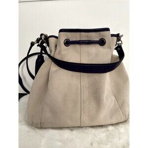 Used Fabric Off-White Blue Trim Fabric Lining Coach Bucket Bag Nice Condition